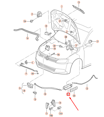 new volkswagen jetta a6 engine hood bowden cable holder 5n0823411a original