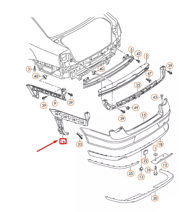 NEW VOLKSWAGEN PASSAT B6 REAR BUMPER LEFT INNER GUIDE PROFILE 3C5807377 ORIGINAL