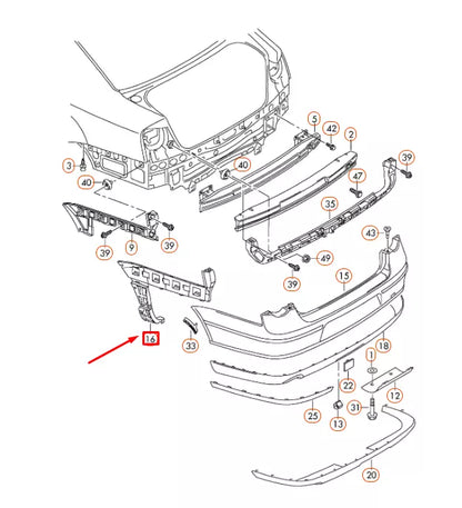 NEW VOLKSWAGEN PASSAT B6 REAR BUMPER LEFT INNER GUIDE PROFILE 3C5807377 ORIGINAL