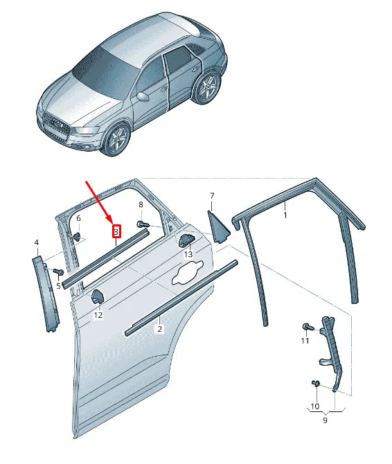 NEW AUDI Q3 8U REAR RIGHT INNER WINDOW APERTURE SEAL 8U0839480