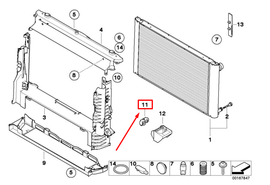 new bmw 5 e60 lower radiator insulator mount 7542516 17117542516 original