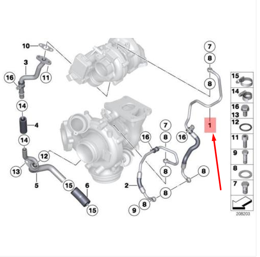 new bmw 5 f10 turbocharger oil supply pipe 11427800615 7800615 original