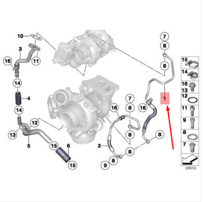 new bmw 5 f10 turbocharger oil supply pipe 11427800615 7800615 original