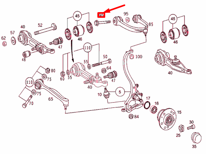NEW MB S W220 FRONT UPPER CONTROL ARM TO FRAME BOLT A0049908104 ORIGINAL