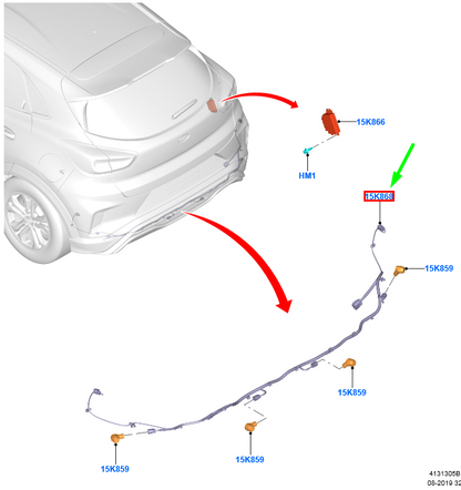 new ford puma rear parking aid wiring 2489459 m1tt-15k868-sbb original