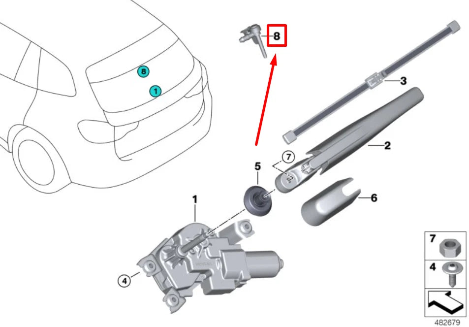 NEW BMW X3 G01,F97 REAR WINDOW CLEANING SPRAY NOZZLE 7431400 61627431400