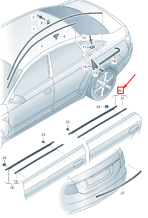 new audi a6 avant c6 rear left door window aperture seal 4f0853763e2zz original
