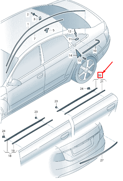 new audi a6 avant c6 rear left door window aperture seal 4f0853763e2zz original