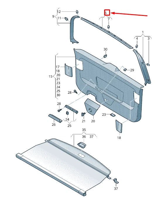 NEW VW TOURAN 5T UPPER CENTRE REAR LID TRIM PANEL 5TA867707A82V