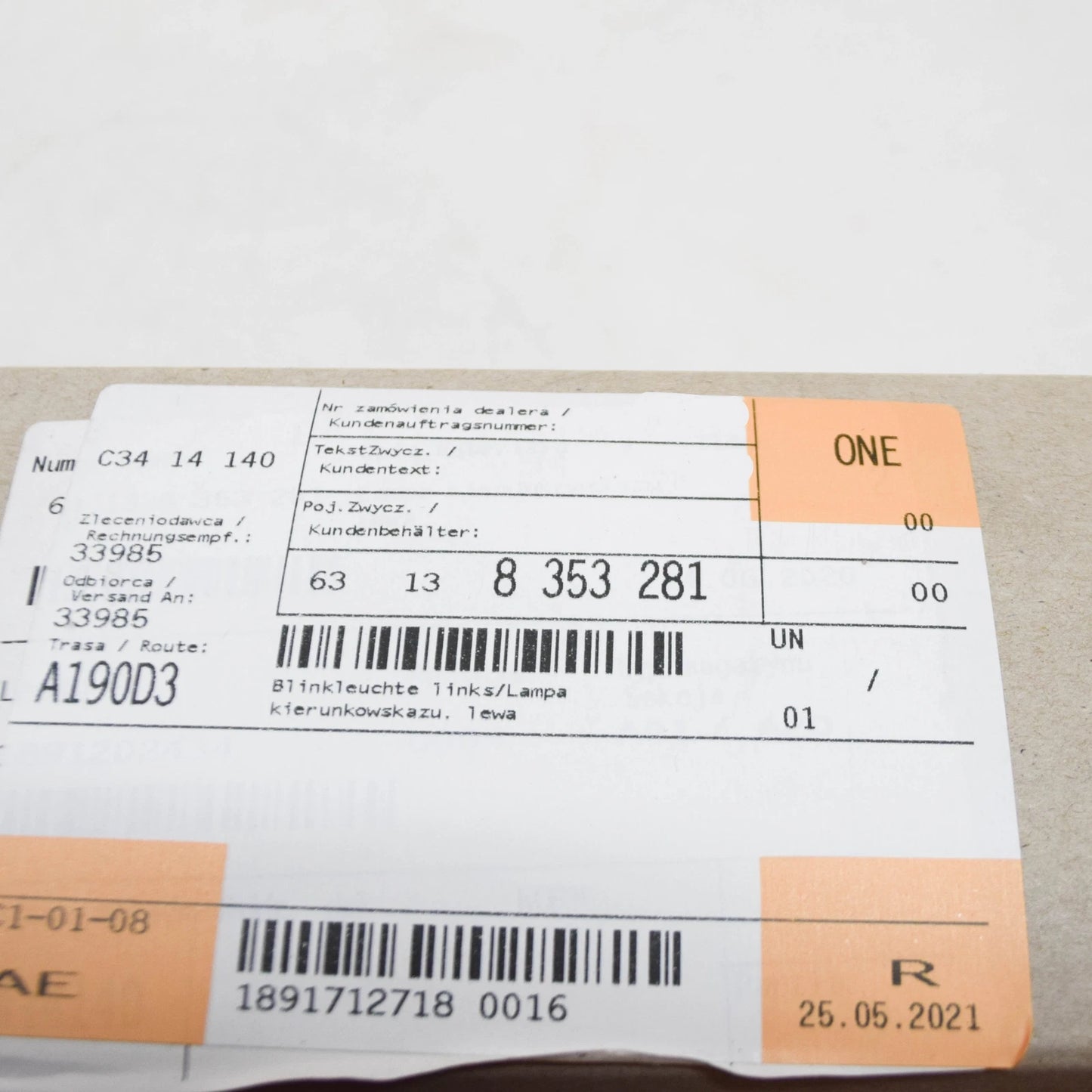 NEW BMW 3 E36 COUPE LEFT TURN INDICATOR LIGHT 63138353281 8353281 ORIGINAL