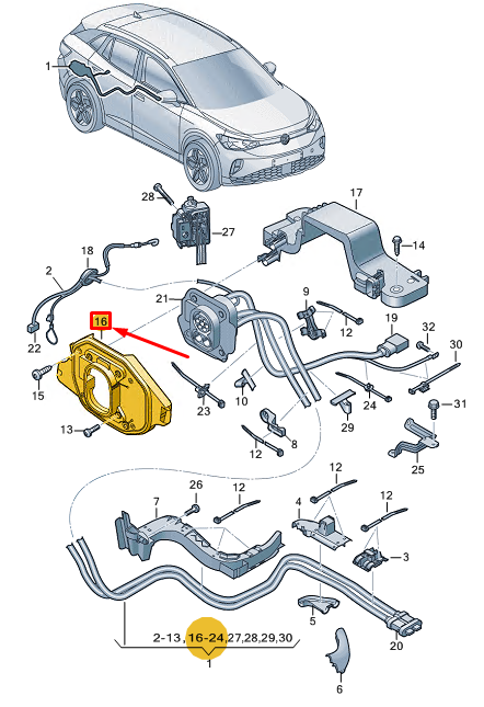 new vw id.4 e21 rear charging socket bracket 11a907175 original