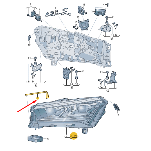 new skoda enyaq iv right headlight breather line 5la941718 original