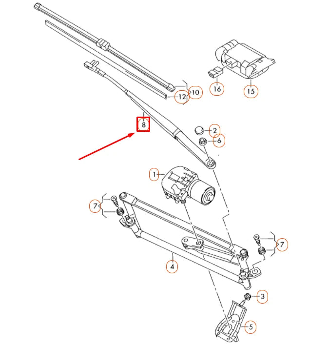 NEW VOLKSWAGEN EOS FRONT RIGHT AERO WIPER ARM LHD 1Q195541003C