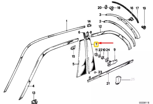 NEW BMW 3 COUPE E30 REAR LEFT DOOR B-PILLAR TRIM COVERING 51131922743 ORIGINAL