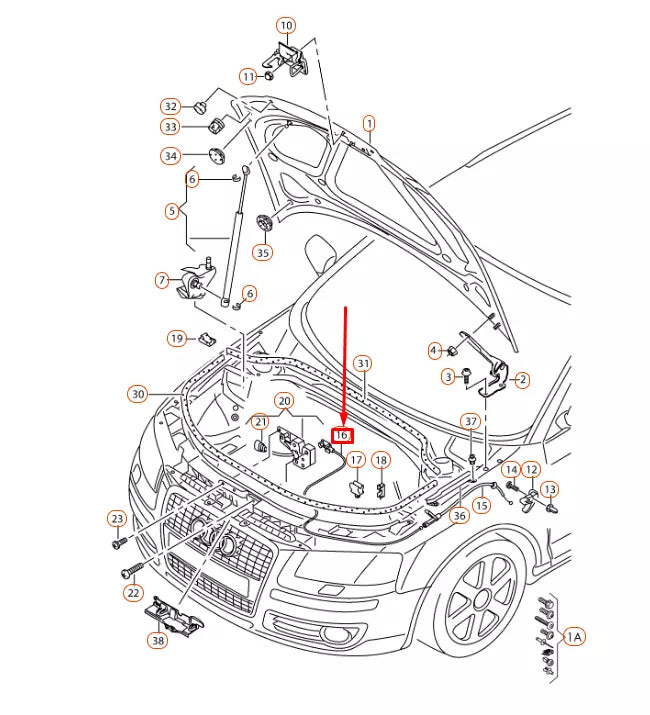 NEW AUDI A3 8P ENGINE HOOD LID LOCK CABLE LHD 8P1823531G ORIGINAL