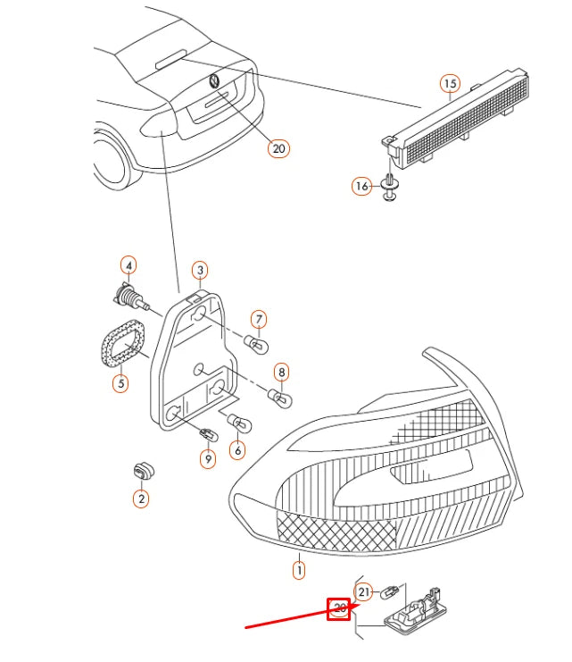 NEW VOLKSWAGEN POLO 6R REAR LICENSE PLATE LIGHT 5N0943021B ORIGINAL