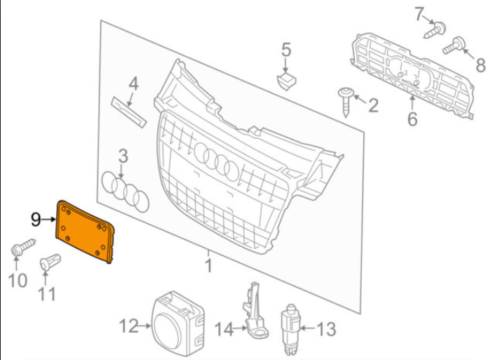 new audi a4 b8 front license number plate holder 8k0807285e3fz original