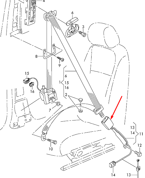 new volkswagen caddy saa sah front right seat buckle 2k6857756aqvz original