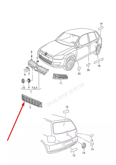 NEW VOLKSWAGEN POLO 6C FRONT BUMPER CENTER LOWER GRILLE 6C0853677K9B9