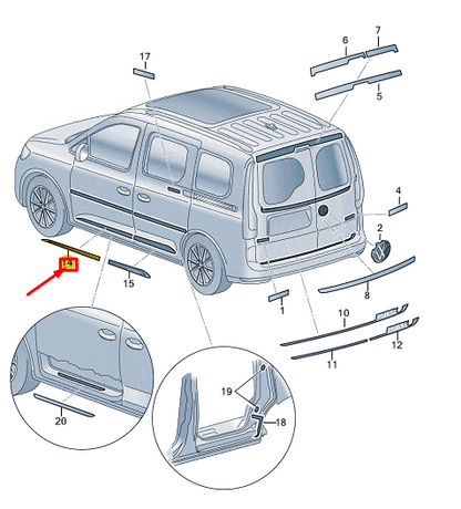 new vw caddy sb mk4 front left door decorative film 2k7853417iz7 original