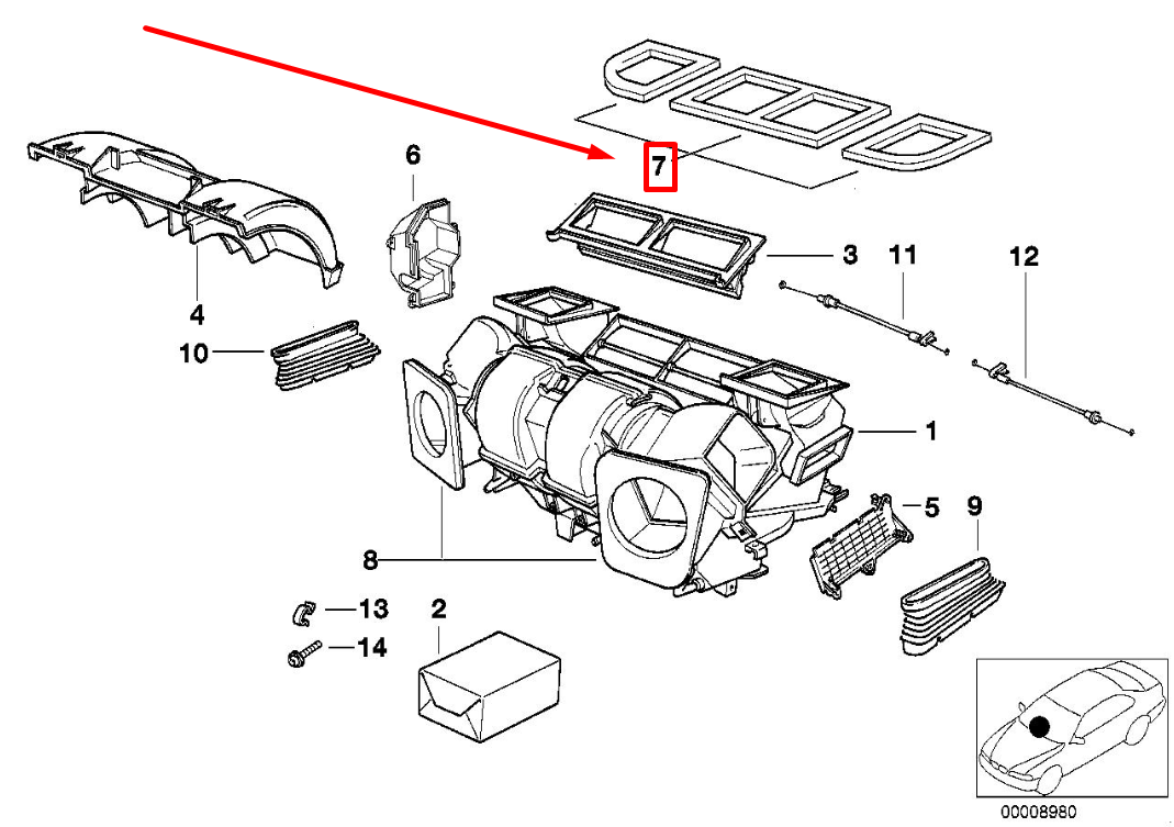 new bmw x5 e53 condit. air housing sealing frame 64118363800 8363800 original