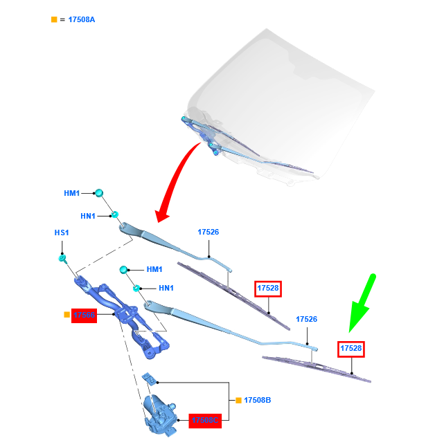 new ford ka mk3 front left wiper blade lhd e4b5-17528-ca 2034341 original