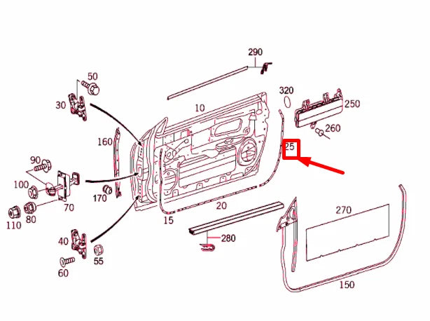 NEW MERCEDES-BENZ CLK C209 FRONT DOOR LEFT REAR RAIL A2097270535 ORIGINAL