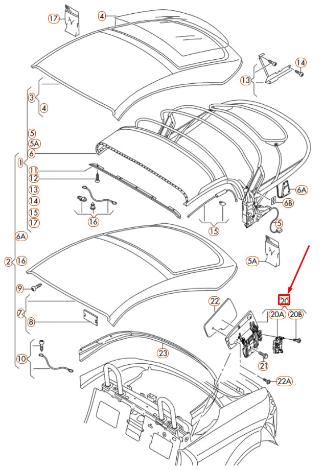NEW AUDI TT 8J LEFT CONVERTIBLE ROOF LINKAGE PROTRUSION FLAP 8J7871991F ORIGINAL