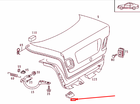new mercedes-benz clk c208 rear lid left end stop a2107500526 original