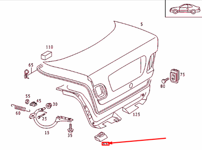 new mercedes-benz clk c208 rear lid left end stop a2107500526 original