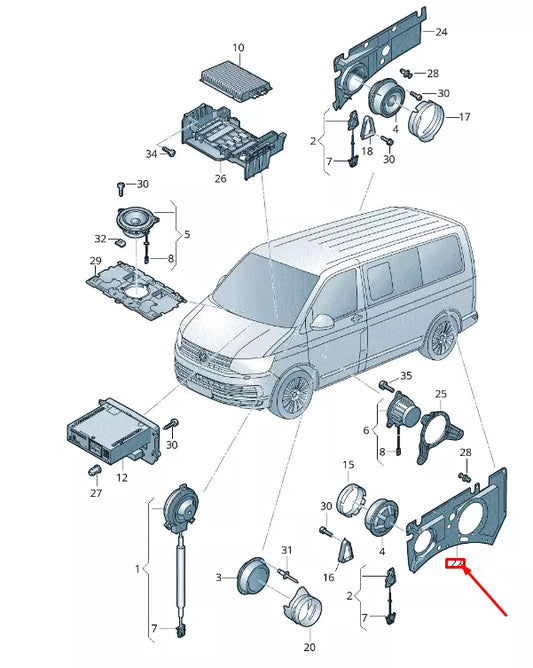 NEW VW TRANSPORTER T6 REAR LEFT LOUDSPEAKER BRACKET 7E0035241E