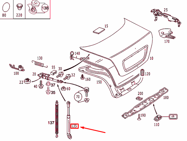 NEW MERCEDES-BENZ S W220 REAR LID RIGHT GAS SPRING A2207500236 ORIGINAL