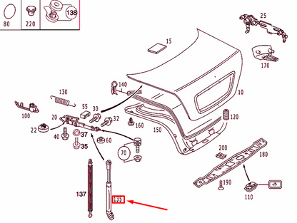 NEW MERCEDES-BENZ S W220 REAR LID RIGHT GAS SPRING A2207500236 ORIGINAL