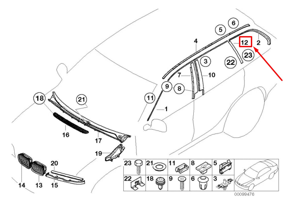 NEW BMW 3 E46 REAR LEFT DOOR C-COLUMN WINDOW FRAME 51348208993 8208993 ORIGINAL