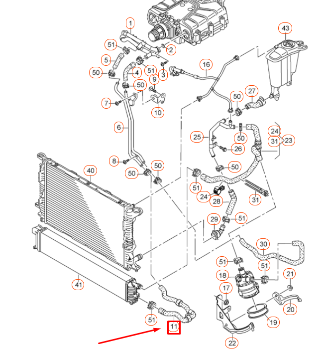 new audi a4 b8 radiator coolant hose 8k0145923f original