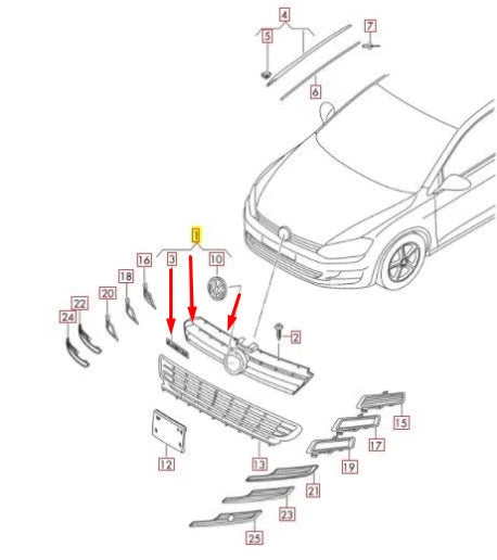 NEW VW GOLF VII BA5 FRONT BUMPER RADIATOR GRILLE 5G0853651AJ BTU ORIGINAL