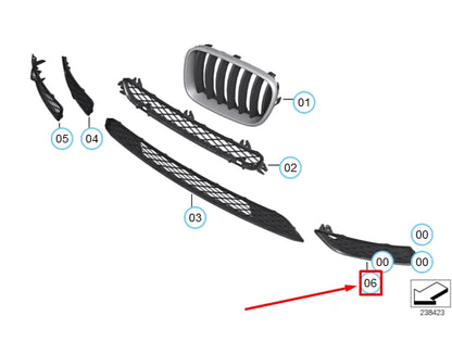 NEW BMW X3 F25 FRONT LEFT CLOSED GRID GRILLE WITH PDC HOLE 51117249595 ORIGINAL