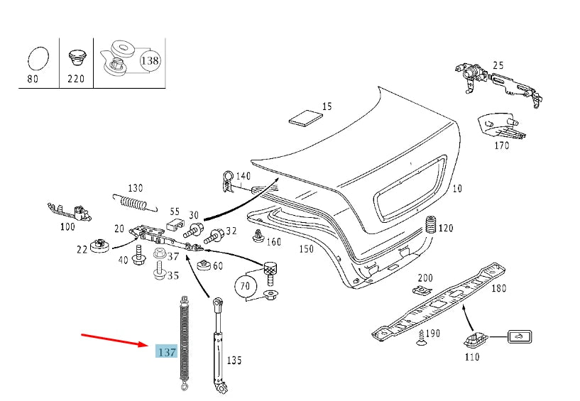 NEW MERCEDES BENZ S W220 TRUNK LID HINGE TELESCOPIC SPRING A2209801064
