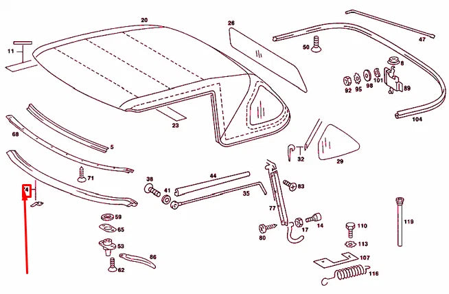 NEW MERCEDES-BENZ SL R107 FRONT FOLDING TOP SEAL A1077790022 ORIGINAL