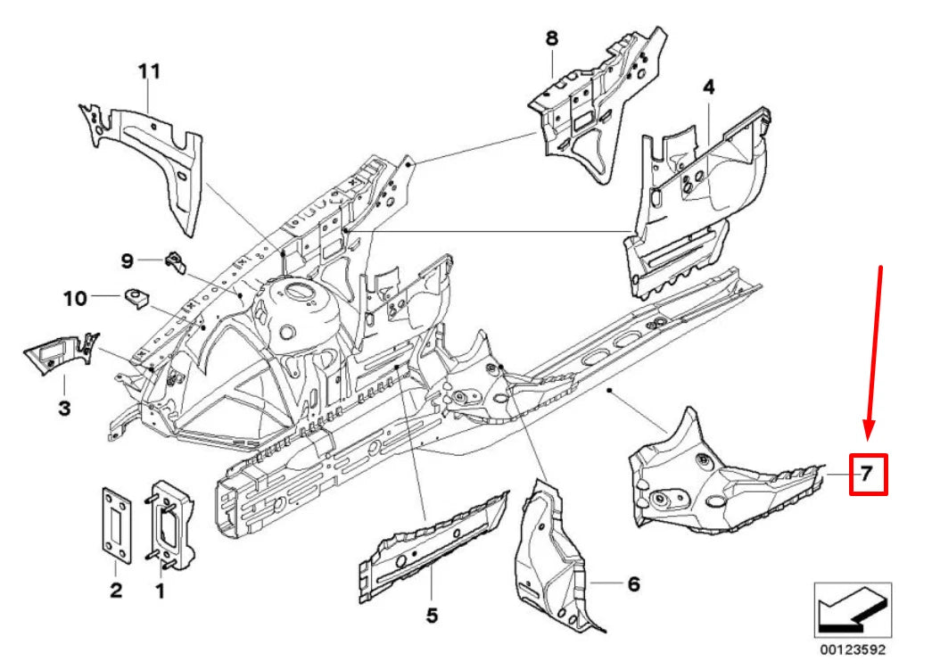 NEW BMW 3 E46 FRONT RIGHT FENDER LINER MOUNT 41118230526 8230526 ORIGINAL