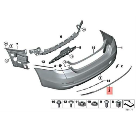 new bmw 4 coupe f32 lci rear bumper center strip sport line 51127432640 original