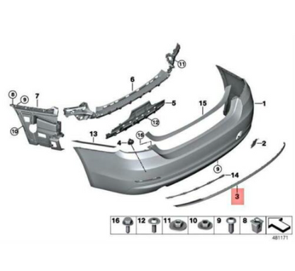 new bmw 4 coupe f32 lci rear bumper center strip sport line 51127432640 original