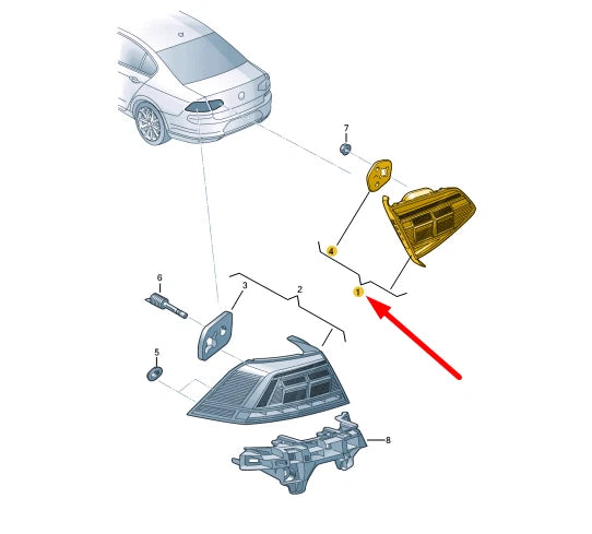 NEW VW PASSAT B8 REAR LEFT SIDE INNER LED TAILLIGHT RHD 3G5945093F ORIGINAL