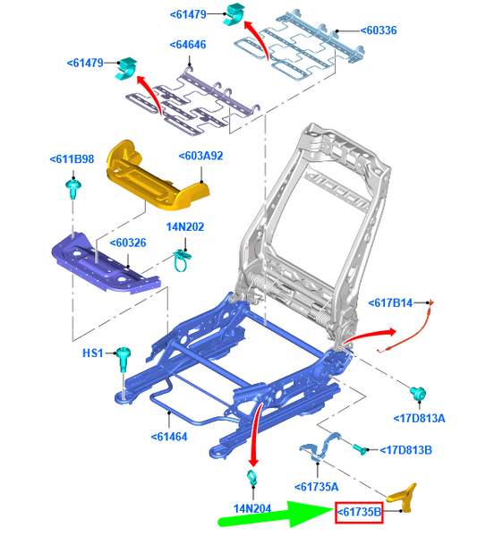 new ford fiesta mk6 wt front seat right handle rhd 1809918 original