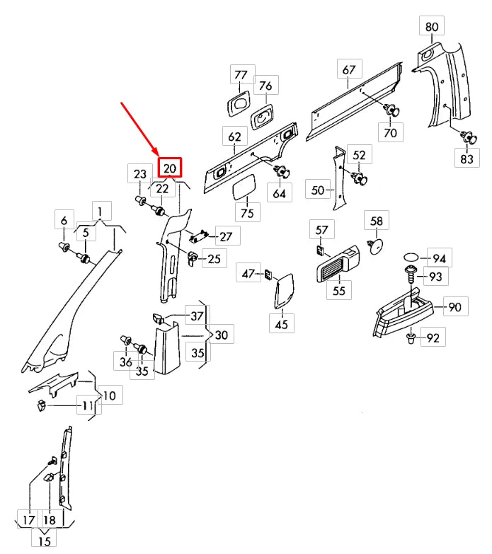 NEW VOLKSWAGEN CADDY 2K UPPER B-PILLAR TRIM COVER 2K5867244DY20 ORIGINAL