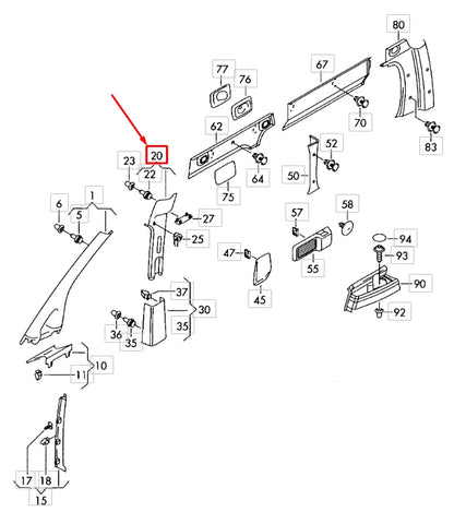 NEW VOLKSWAGEN CADDY 2K UPPER B-PILLAR TRIM COVER 2K5867244DY20 ORIGINAL