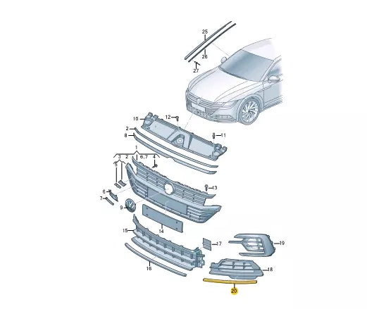 NEW VOLKSWAGEN ARTEON 3H7 FRONT LEFT BUMPER MOLDING 3G8853253AGRU