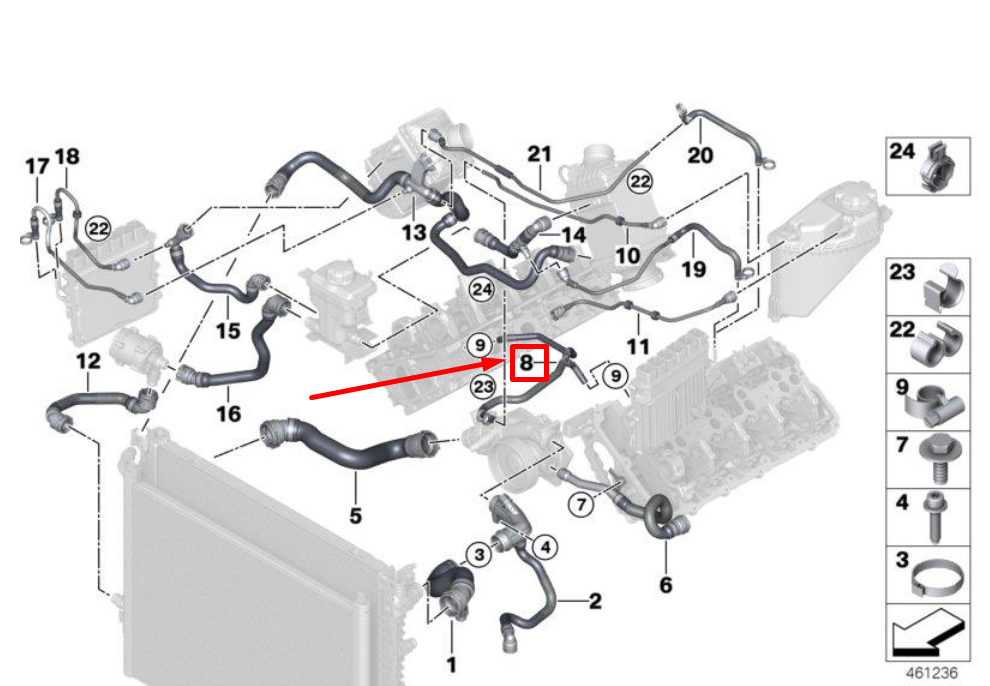 new bmw 7 g11, g12 engine ventilation line 17128602666 8602666 original