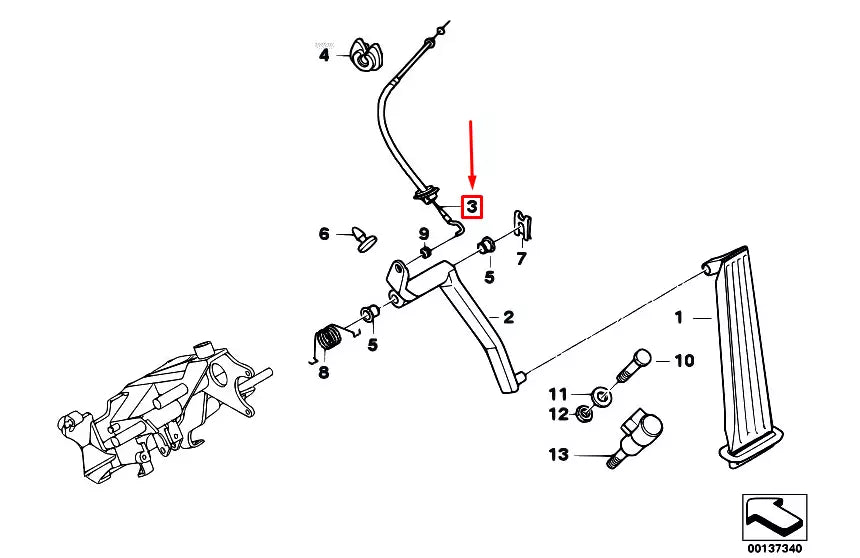NEW BMW 5 E39 ACCELERATOR CABLE RHD 35411164832 ORIGINAL