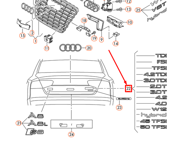 new audi a8 4h d4 rear chrome 3.0 tdi inscription 4e0853743d2zz original